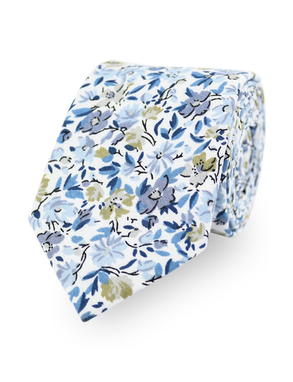 Floral Print Tie - Blue & White