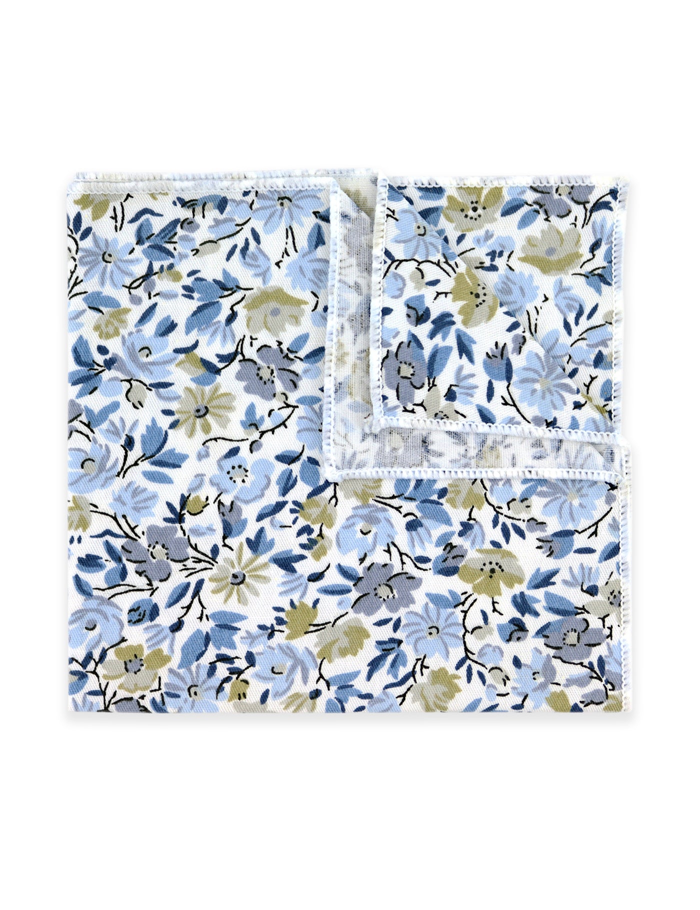 Floral Print Pocket Square - Blue & White