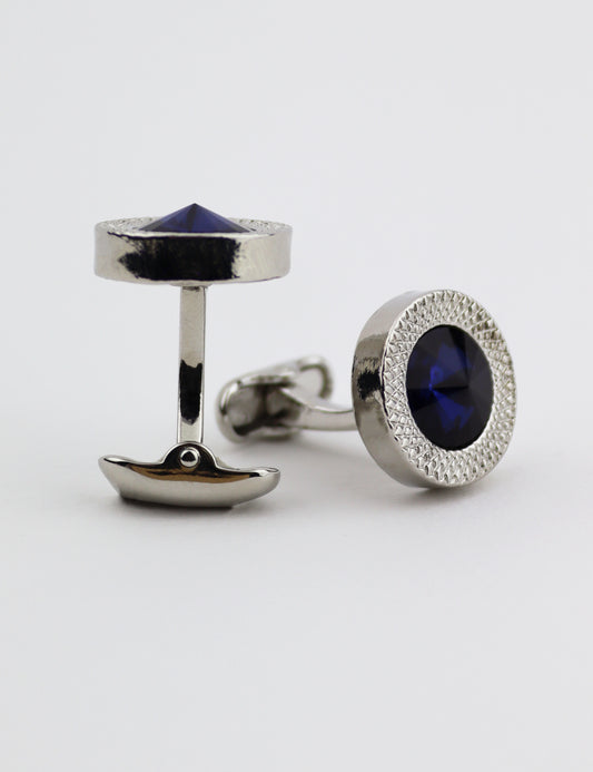 Cufflinks - Silver & Navy Blue