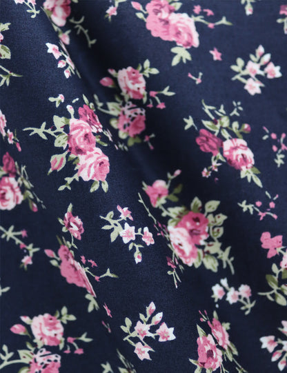 100% Cotton Floral Print Tie - Navy Blue & Pink