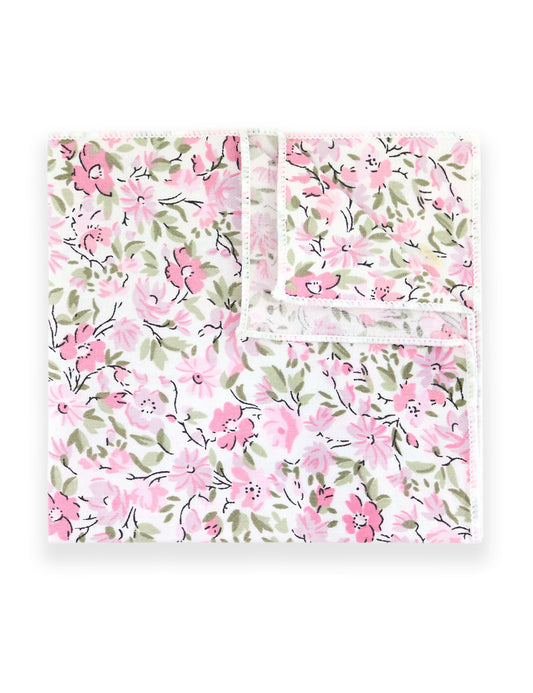 Floral Print Pocket Square - Pink & White