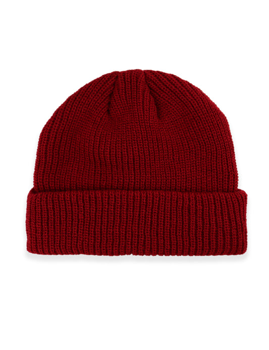 Ribbed Turn Up Fisherman Beanie - Red
