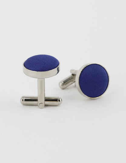 Woven Fabric Faced Cufflinks - Dark Purple