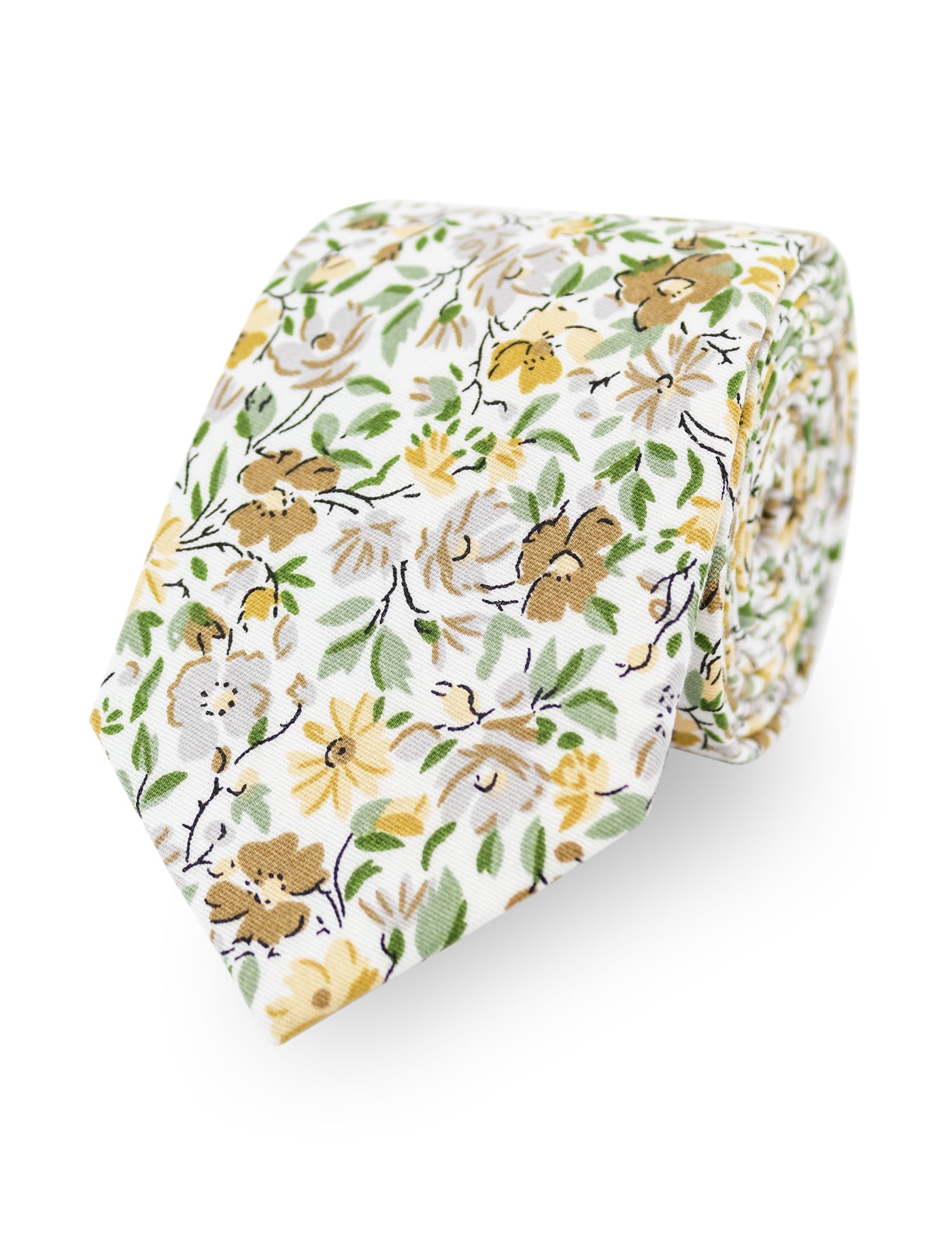 Floral Print Tie - Yellow & White