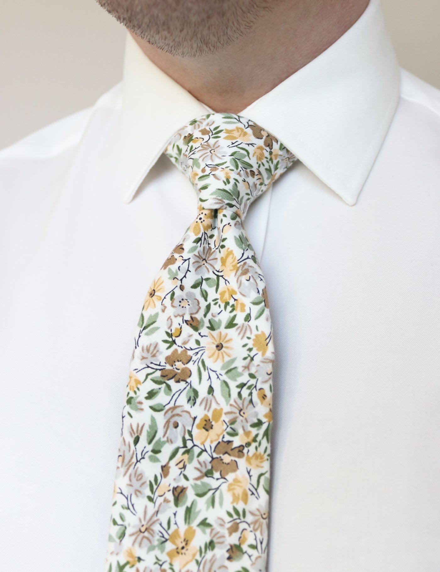 Floral Print Tie - Yellow & White
