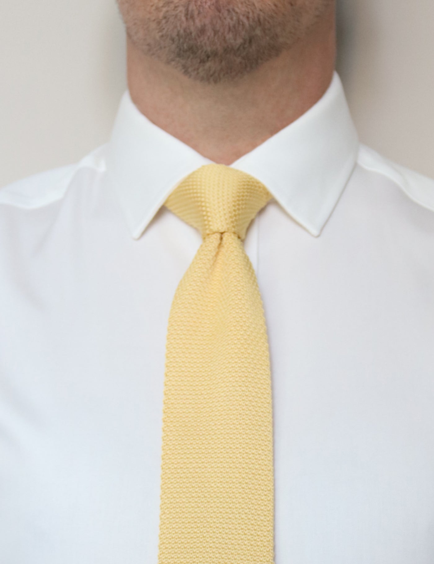 100% Polyester Diamond End Knitted Tie - Pastel Yellow
