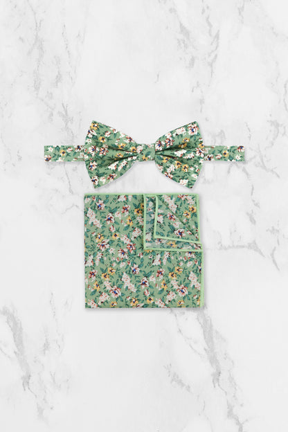 100% Cotton Floral Print Bow Tie - Sage Green
