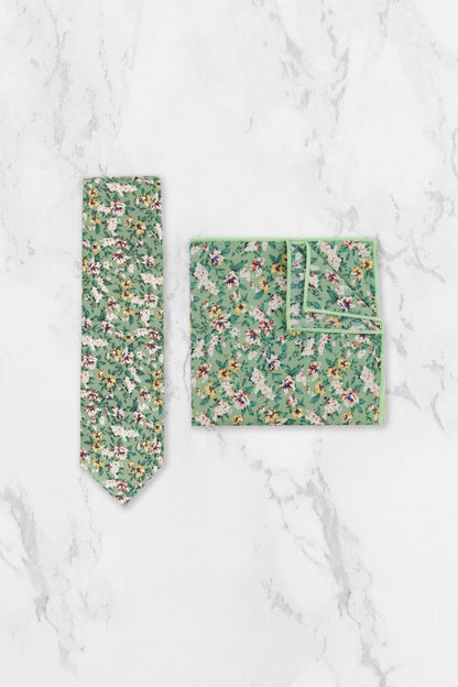 100% Cotton Floral Print Pocket Square - Sage Green
