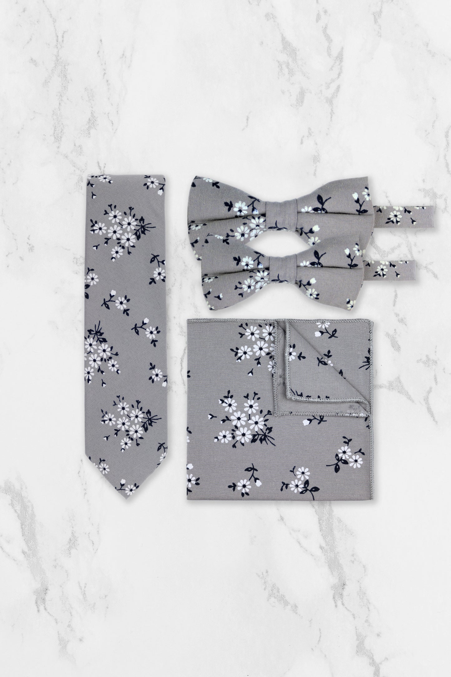 100% Cotton Floral Print Child Bow Tie - Grey & Navy