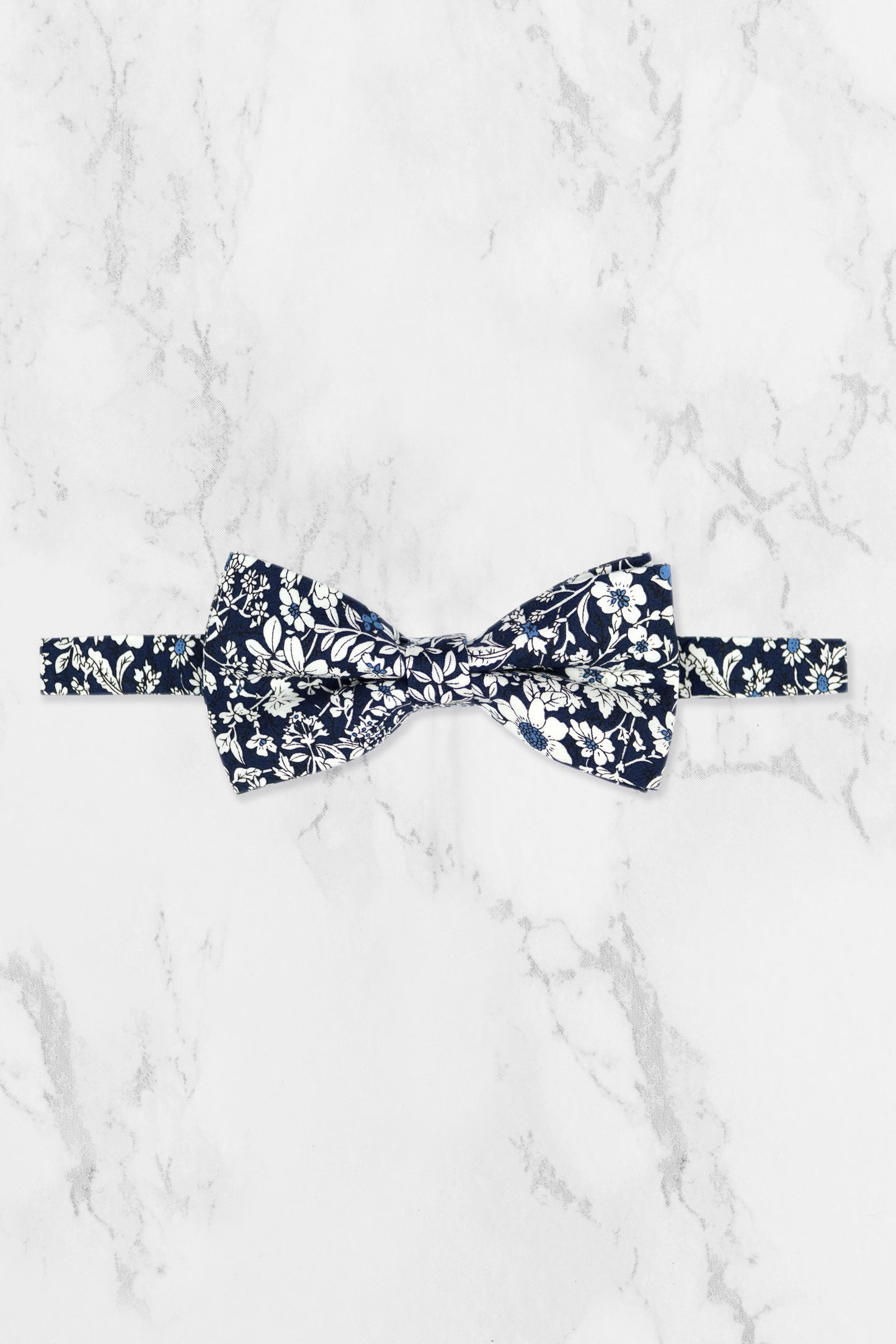 100% Cotton Floral Print Tie - Navy Blue & White